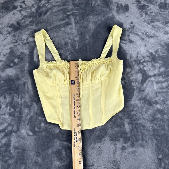 Pale Yellow Corset Crop Top Bustier Womens M Milkmaid Y2K Cottagecore - Picture 2 of 7